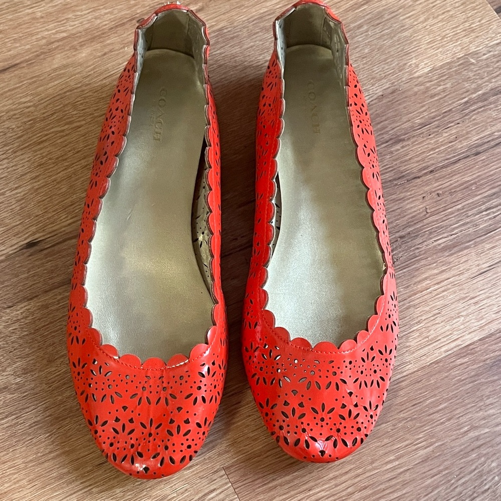 Coach Women's Carsin Red Laser-Cut Flats, Size 8.5